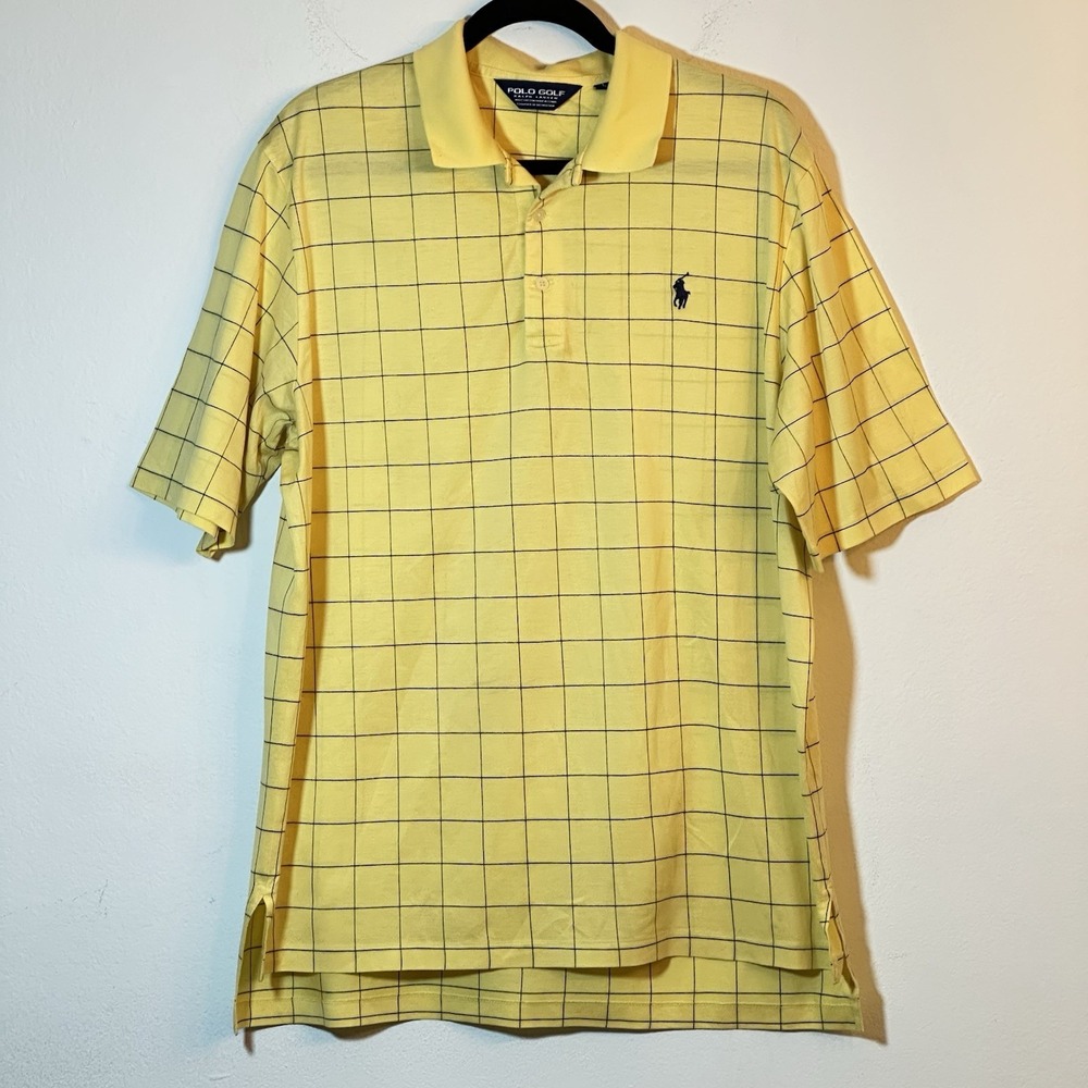 VTG Polo Golf Ralph Lauren Short Sleeve Polo Shirt Men Large Yellow Grid Plaid - Picture 8 of 8
